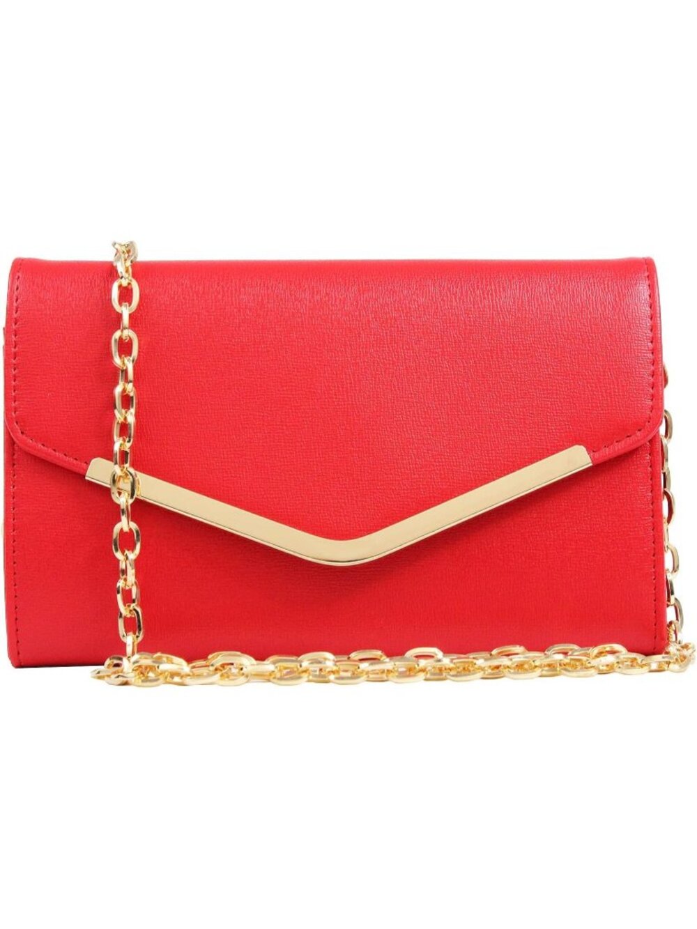 Women's Red Clutch Purse Envelope Handbag Detachable Chain for Evening Bag